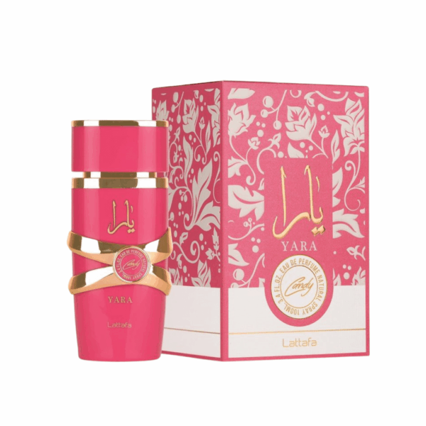 88300608409-2024-10-07T203145.784 Perfume Lattafa Yara Candy Edp 100ml frasco rosa fuerte con fragancia floral frutal gourmand para mujer con notas de fresa mandarina vainilla y gardenia.
