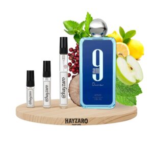 9AM DIVE Perfume Afnan 9AM Dive Edp 100ml frasco azul vibrante y cuadrado fragancia acuática aromática unisex con notas de limón menta cedro y manzana.