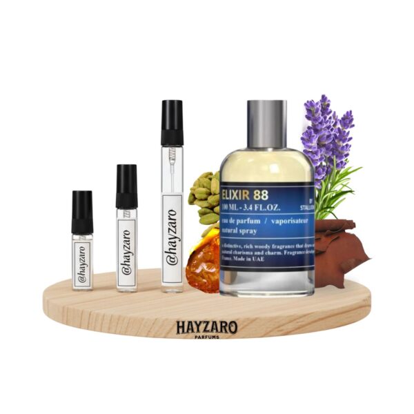 Decant de perfume Emper Stallion 53 Elixir 88 Eau de Parfum en atomizador. Fragancia masculina oriental especiada con notas de lavanda, incienso, vainilla y haba tonka.