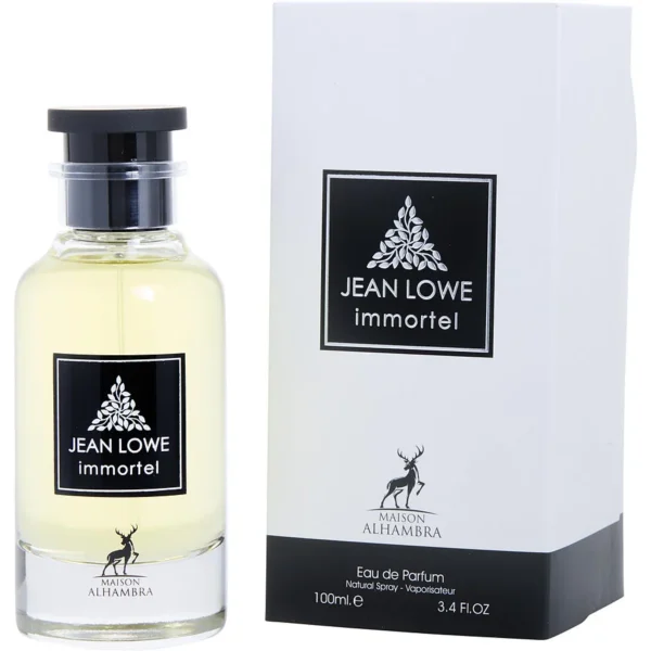 Perfume Maison Alhambra Jean Lowe Immortel Edp 100ml frasco blanco diseño minimalista fragancia cítrica aromática masculina con jengibre toronja y ambroxan.