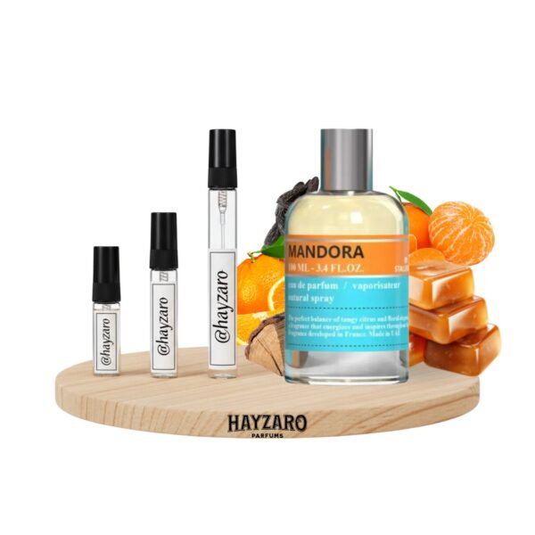 Decant de perfume Emper Stallion 53 Mandora Eau de Parfum en atomizador. Fragancia masculina cítrica especiada con notas de mandarina, azafrán, caramelo y cedro.