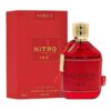 Perfume Dumont Nitro Red Pour Homme Edp 100ml frasco rojo intenso con tapa gris metalizada fragancia afrutada amaderada para hombre con sandía, manzana y pachulí.