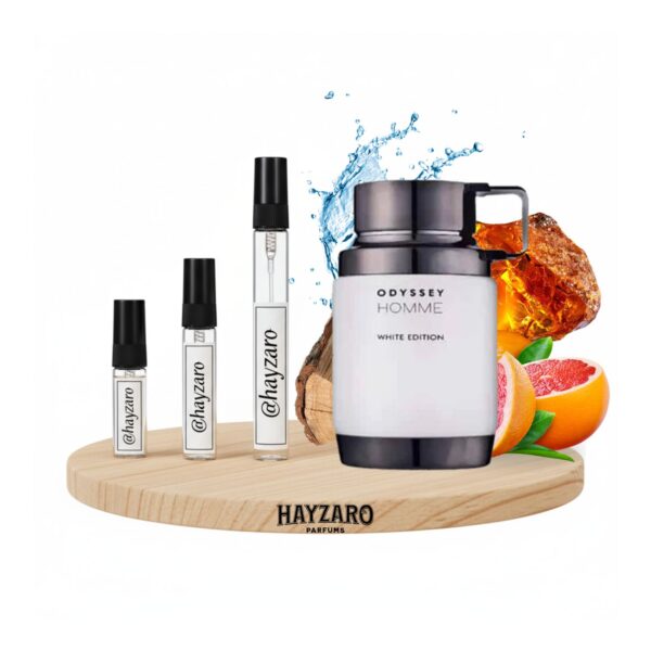 ODYSSEY WHITE Decants Armaf Odyssey Homme White Edition Edp 100ml frasco blanco fragancia Ambar Fougère para hombre con pomelo notas marinas y madera de gaiac.