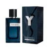 Perfume Yves Saint Laurent Y Eau de Parfum Intense 100ml. Frasco de vidrio cuadrado en tono azul noche profundo con una "Y" plateada brillante.