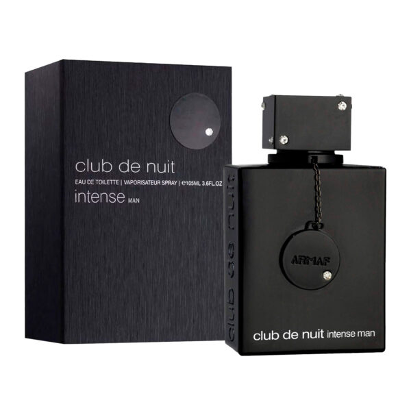 cLUB DE NUIT INTENSE MAN EDT 100ML Perfume Armaf Club de Nuit Intense Man Edt 105ml frasco negro con detalles plateados y colgante con brillantes fragancia cítrica ahumada amaderada para hombre.