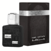 Perfume Lattafa Ramz Lattafa Silver Edp 100ml frasco negro y plateado con diseño de cuerpo masculino fragancia ambar vainilla dulce unisex con pera y cardamomo.