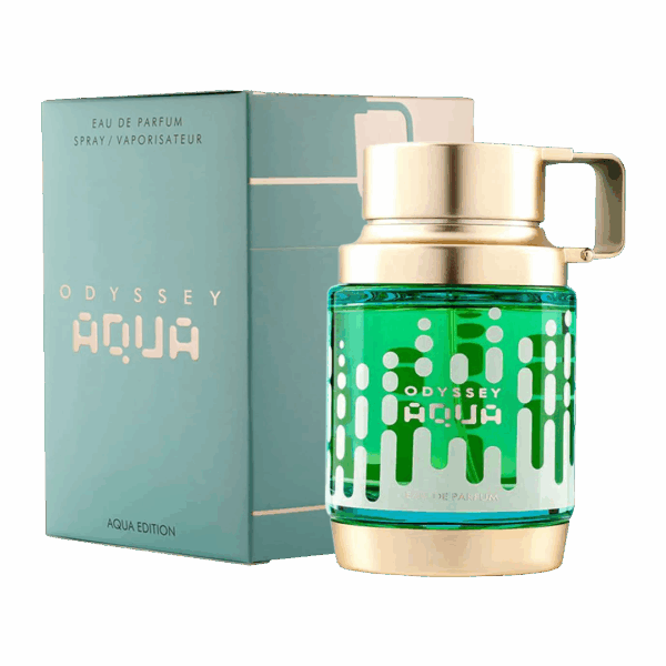 Perfume Armaf Odyssey Aqua Edition 100ml. Frasco cilíndrico de color azul vibrante con tapa plateada. Envase de la línea Odyssey.