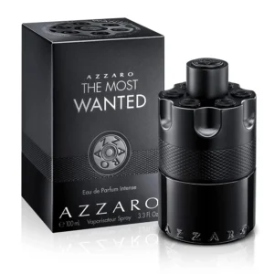 Perfume Azzaro The Most Wanted Eau de Parfum Intense 100ml. Frasco negro mate en forma de tambor de revólver. Fragancia masculina dulce y ambarina.
