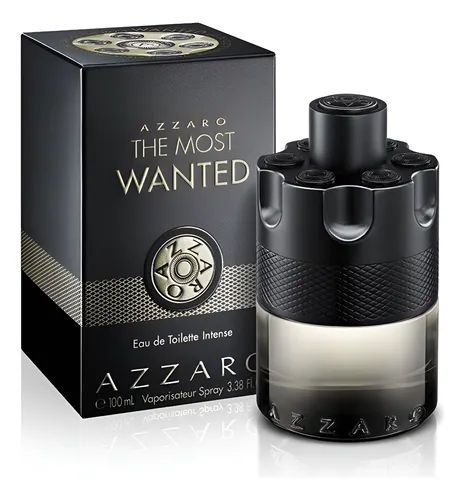 Perfume Azzaro The Most Wanted Eau de Toilette Intense 100ml. Frasco negro mate en forma de tambor de revólver. Fragancia masculina aromática fresca con notas de lavanda.