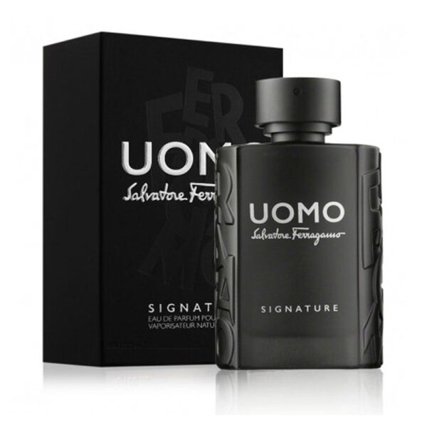 UomoSignature Perfume Salvatore Ferragamo Uomo Signature Eau de Parfum 100 ml. Fragancia de Cuero y Café para hombre en botella negra. Perfume de diseñador para invierno.