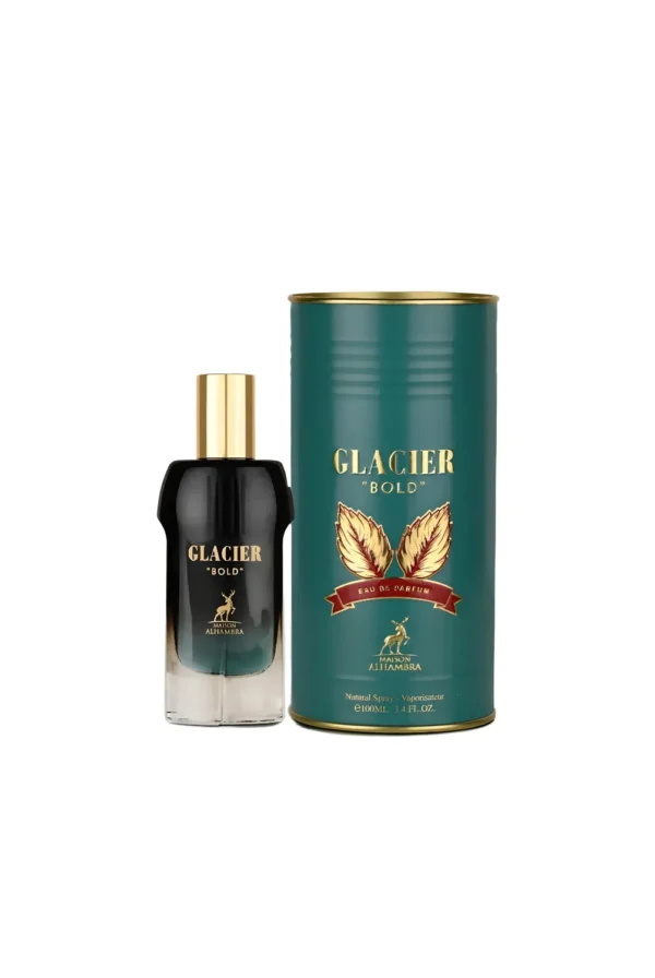 glacier bold_maison alhambra Perfume Maison Alhambra Glacier Bold Eau de Parfum 100 ml. Fragancia tropical con notas de coco y haba tonka para hombre y mujer en botella azul.