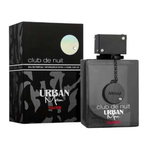 Perfume Armaf Club de Nuit Urban Man Elixir Eau de Parfum 100 ml. Fragancia ambarina, amaderada y ahumada para hombre. Botella negra con detalles dorados.