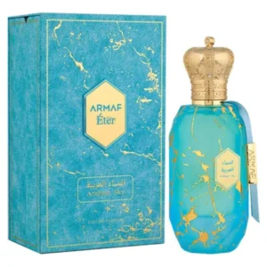 Perfume Armaf Éter Arabian Sky 100 ml EDP. Fragancia unisex con notas de piña, cítricos, caramelo y cuero. Botella premium de diseño moderno.